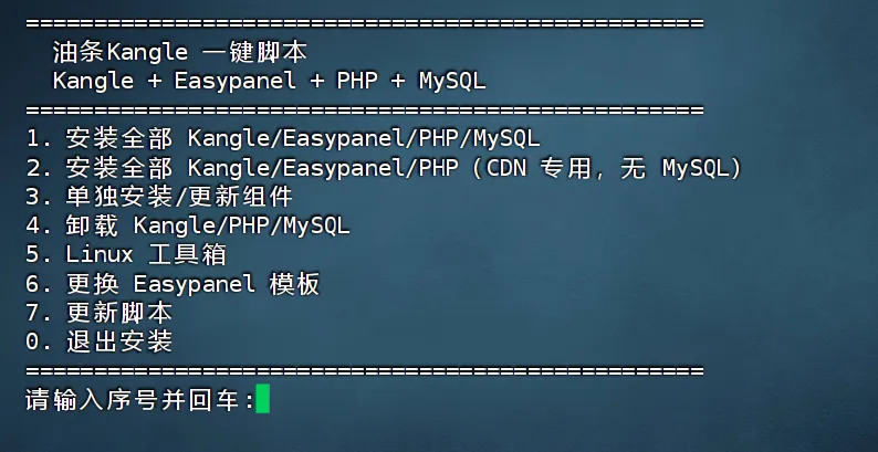 油条Kangle一键脚本：Kangle + Easypanel 建站环境一键部署，全预编译秒装